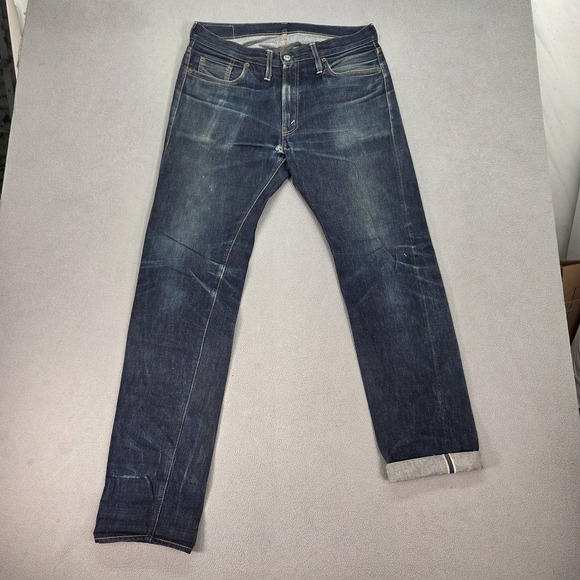 Levis 501Z XX Jeans Mens Blue Selvedge Dark Wash Zip Fly Distressed Fits 32x33